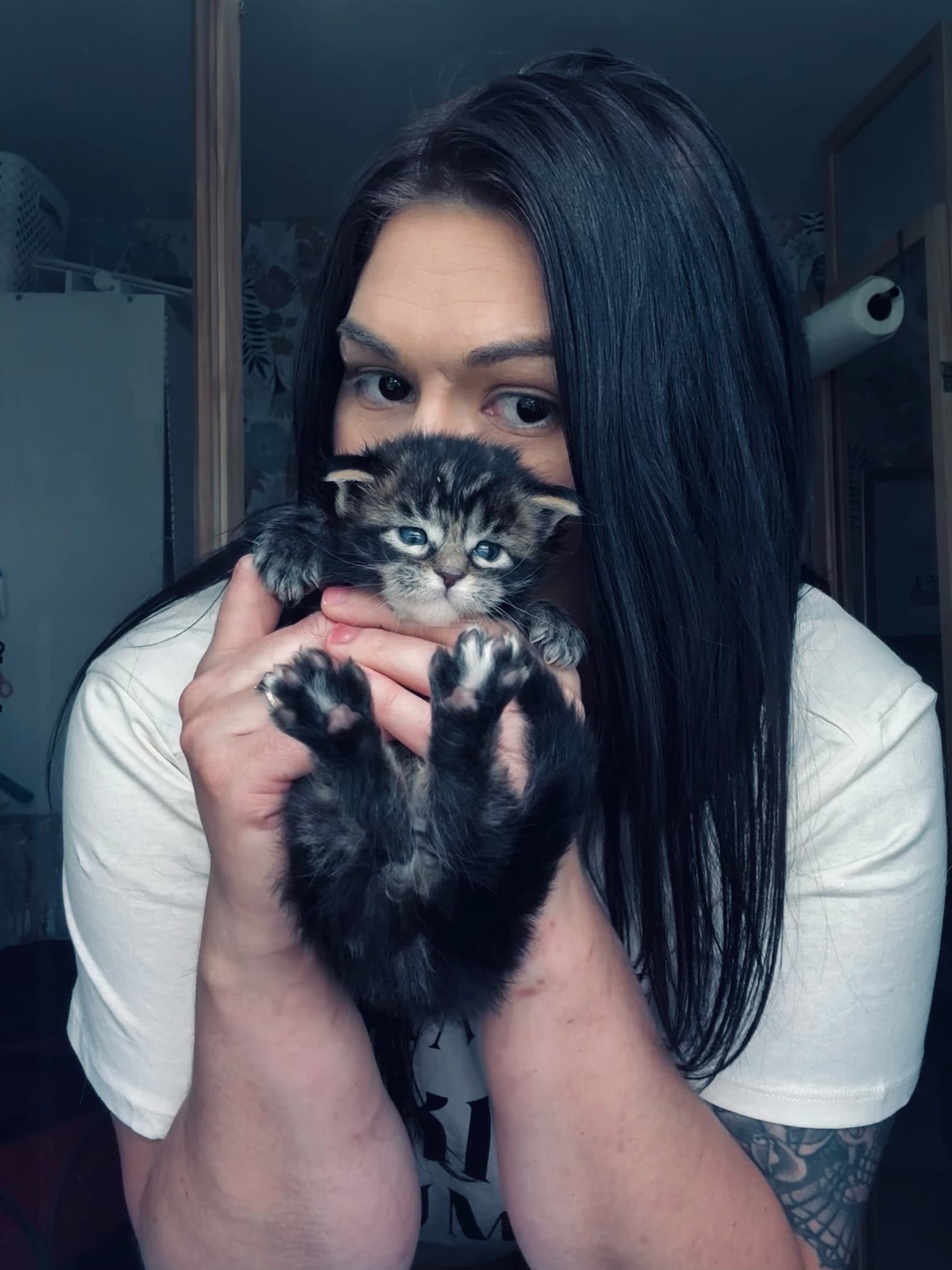 Alex holding a young Maine Coon kitten